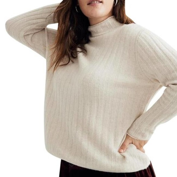 Madewell Sweaters - Madewell Evercrest Coziest Yarn Cream Mock Neck Ribbed Pullover Sweater, Medium